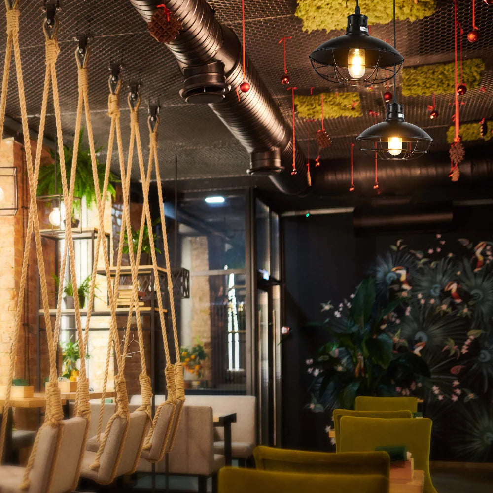 Factory Celling Light Urban Revive Caged Factory Ceiling Pendant Light Black – Star LED Lighting