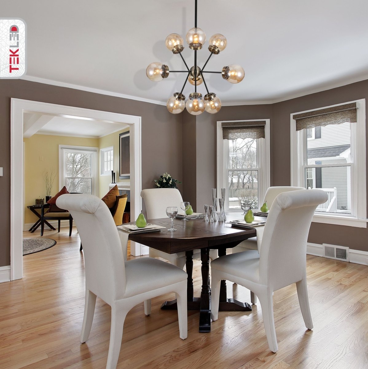 Amber Glass Globe Black And Antique Brass Semi Flush Ceiling Light 9Xe27 in indoor setting living room