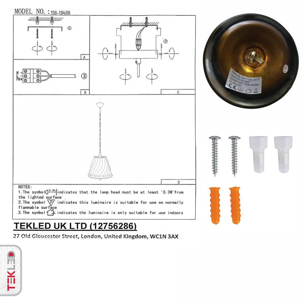 User manual and box content of antique brass caged frustum pendant light 3xe14