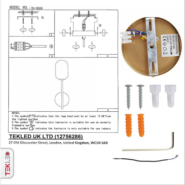 User manual and box content of Gold Aluminium Bronze Metal Opal Glass Cylinder Wall Light with G9 Fitting