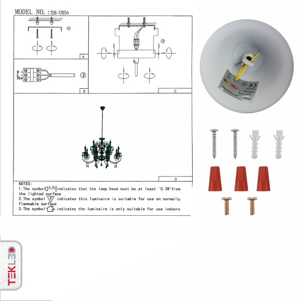 User manual for Amber Crystals Rice White with Gold Brushed Metal 12 Arm Chandelier with E14 Fitting | TEKLED 158-17854