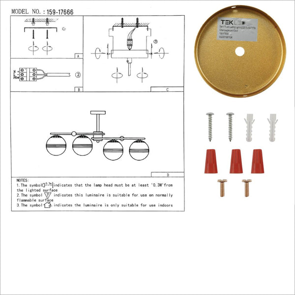 User manual for Amber Globe Glass Gold Ellipse Metal Body Semi Flush Modern Ceiling Light with E27 Fittings | TEKLED 159-17666