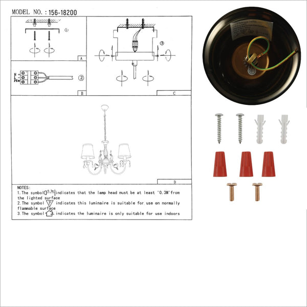 User manual for Antique Brass Finishing Metal Body Off White Shade Candle Vintage Crystal Ceiling Light with E14 | TEKLED 156-18200