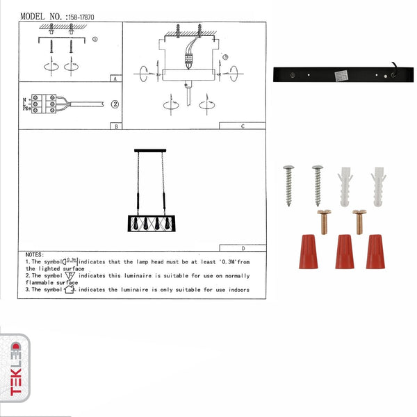 User manual for Black Cuboid Metal Island Chandelier with 4xE27 Fitting | TEKLED 158-17870