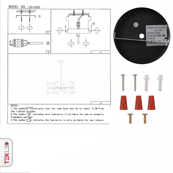 User manual for Black Gold Up Down Funnel Modern Chandelier with 12xE27 Fitting | TEKLED 150-18280