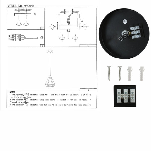 User manual for Black Metal Diamond Caged Funnel Single or Triple Pendant Ceiling Light with E27 | TEKLED 150-17378