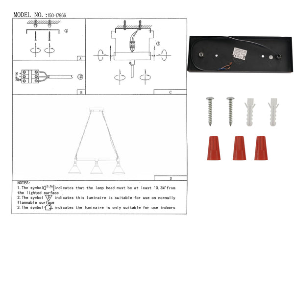 User manual for Black Metal Funnel Pipe Island Ceiling Chandelier Light with 3xE27 | TEKLED 150-17966