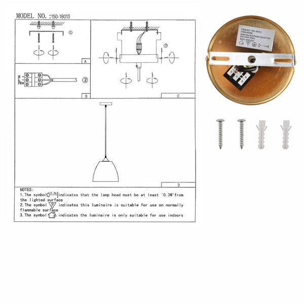 User manual for Gold Glass Dome Pendant Ceiling Light with E27 Fitting | TEKLED 150-18013
