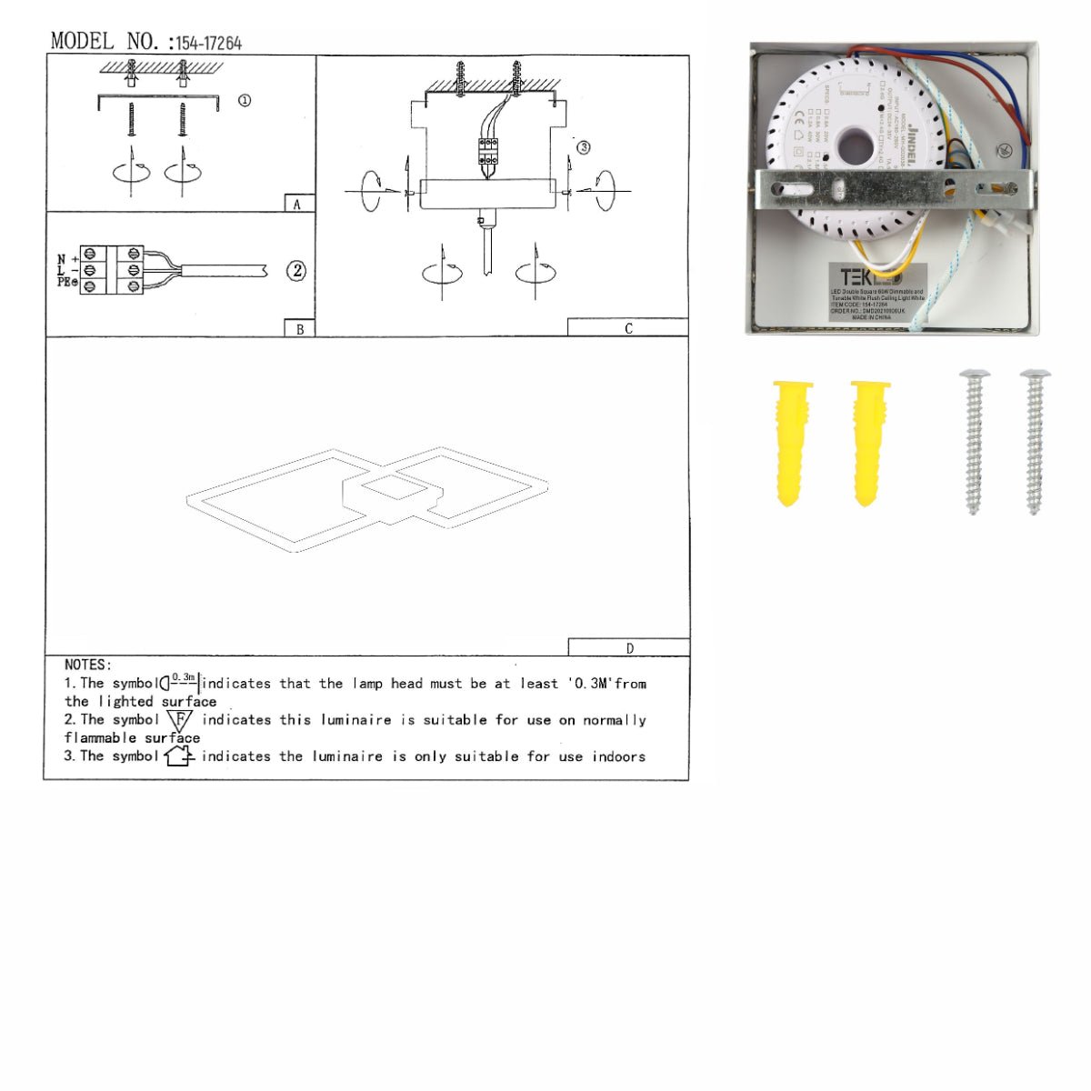 User manual for LED Crossing Squares White Finishing 34W CCT Change Dimmable Contemporary Nordic Scandinavian Flush Ceiling Light with Remote Control | TEKLED 154-17264