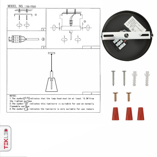 User manual for Nordic Black Cage Pendant Light with E27 Fitting | TEKLED 159-17500