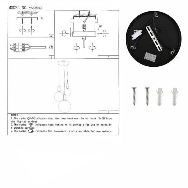 User manual for Opal Glass Globes Black Handle 3 Pendant Ceiling Light with E27 Fittings | TEKLED 156-19540