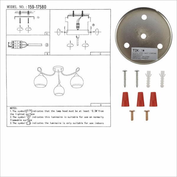 User manual for Opal Dome Glass Chrome Metal Semi Flush Ceiling Light | TEKLED 159-17580