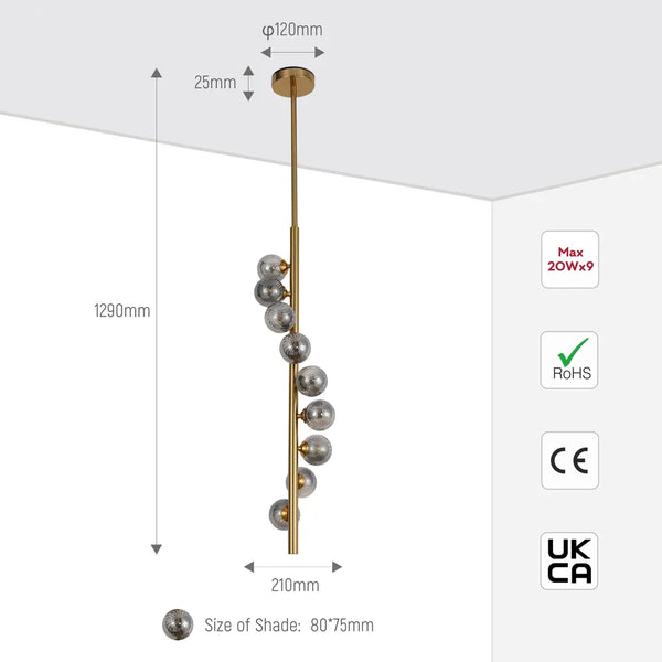 Size and technical specs of the Vertica Ripple Spiral Pendant Light-159-18282